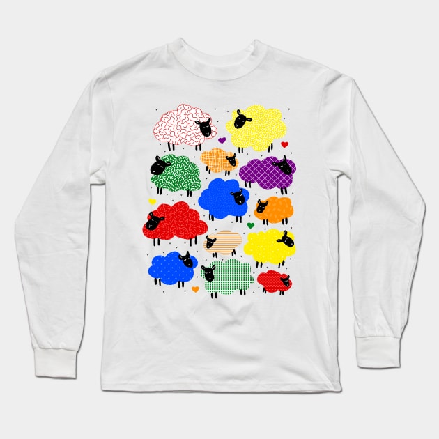 Cute colorful snoozing sheep design Long Sleeve T-Shirt by RenattaZare